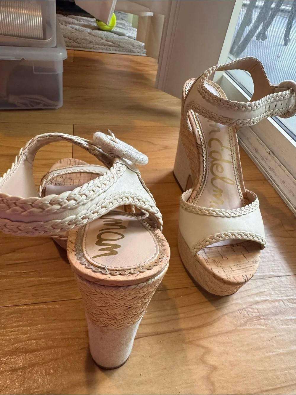 Sam Edelman Cream Braided Cork Platform Wedges